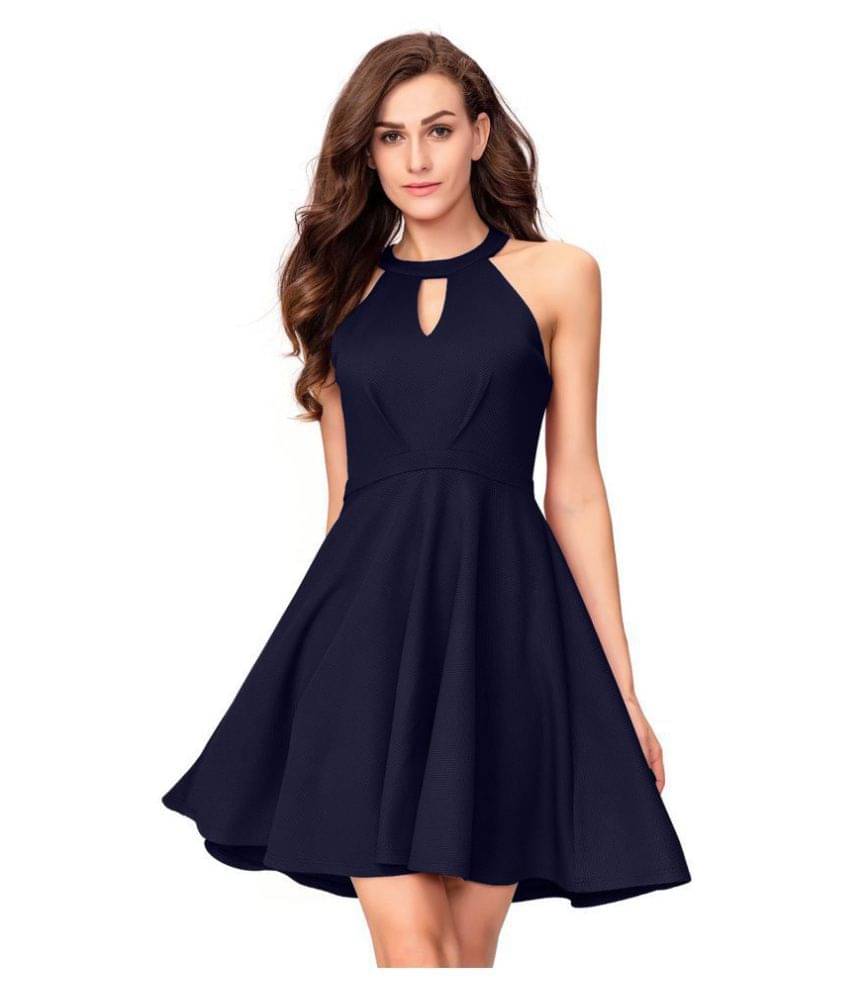     			Addyvero Women Cotton Blend Solid Fit & Flare Dress ( Navy )
