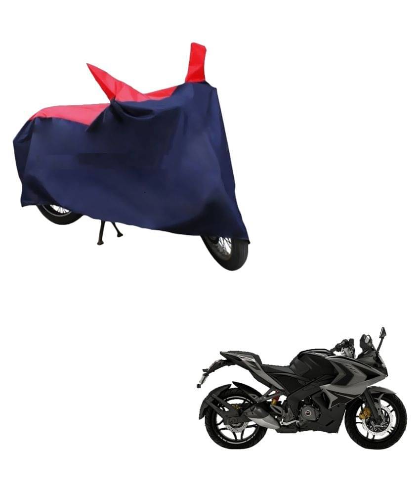     			AutoRetail Dust Proof Two Wheeler Polyster Cover for Bajaj Pulsar RS 200 STD (Mirror Pocket, Red and Blue Color)