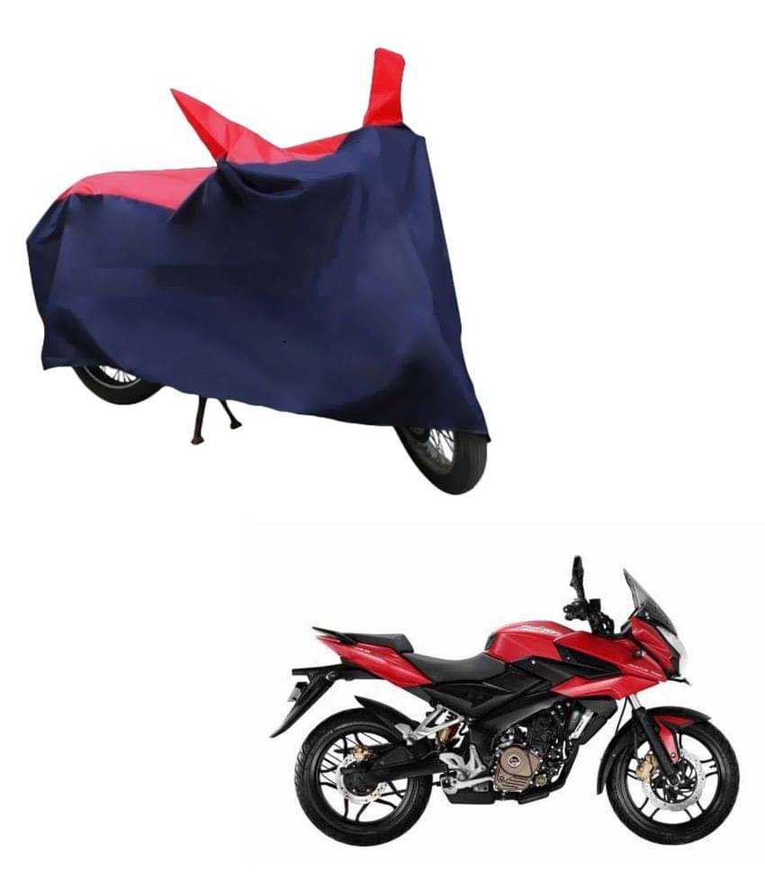     			AutoRetail Dust Proof Two Wheeler Polyster Cover for Bajaj Pulsar AS 200 (Mirror Pocket, Red and Blue Color)