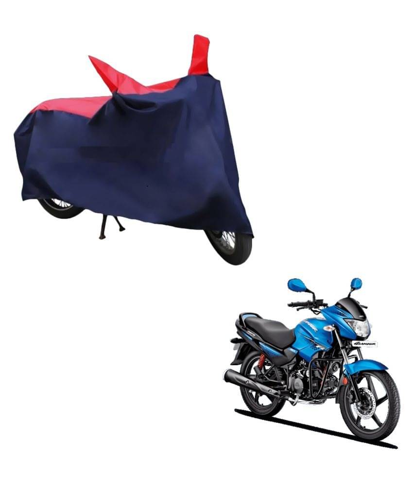     			AutoRetail Dust Proof Two Wheeler Polyster Cover for Hero Glamour Fi (Mirror Pocket, Red and Blue Color)