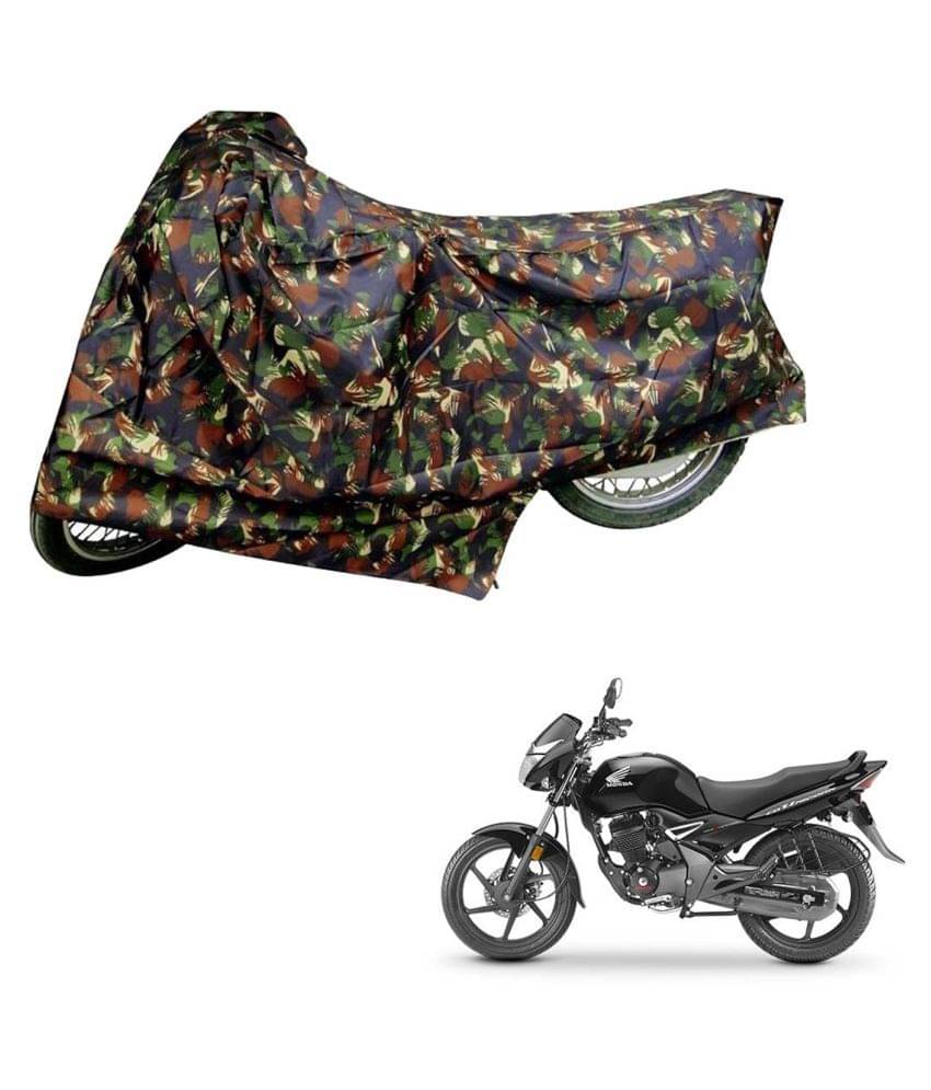    			AutoRetail Dust Proof Two Wheeler Polyster Cover for Honda CB Unicorn (Mirror Pocket, Jungle Color)