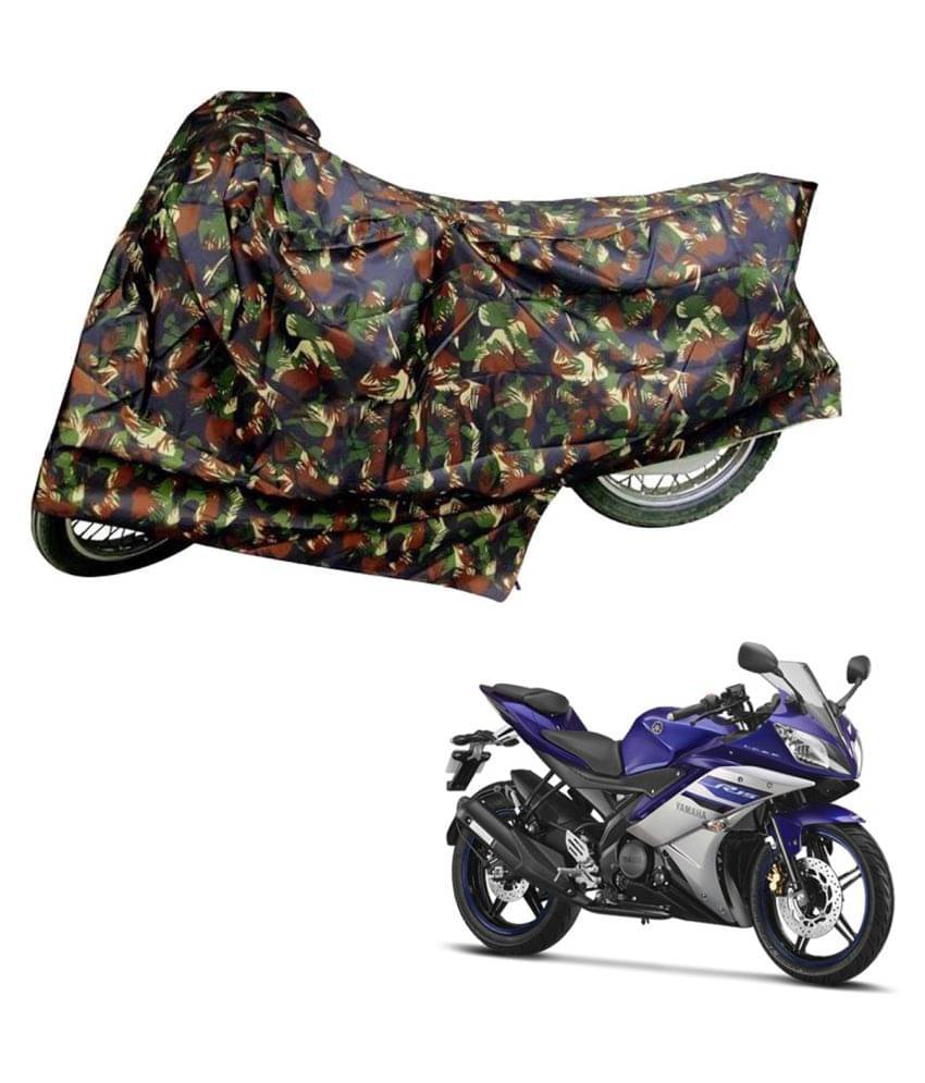     			AutoRetail Dust Proof Two Wheeler Polyster Cover for Yamaha YZF-R15 (Mirror Pocket, Jungle Color)