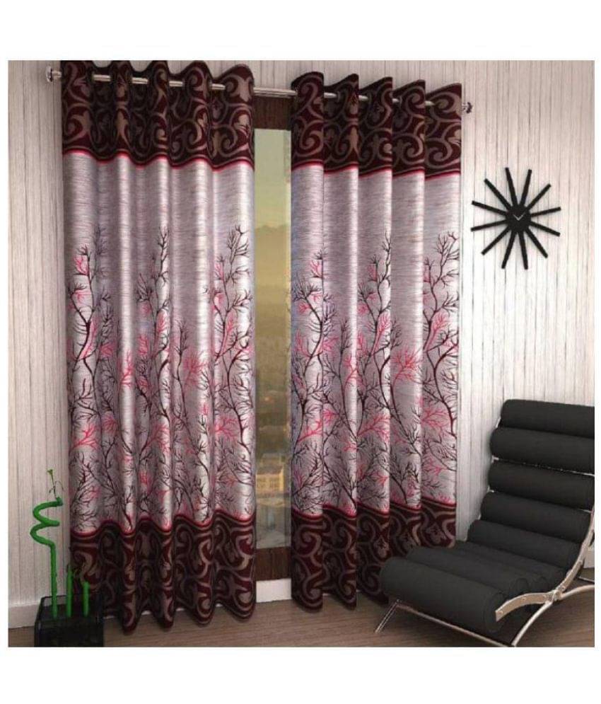     			Tanishka Fabs Floral Semi-Transparent Eyelet Curtain 5 ft ( Pack of 2 ) - Multi Color