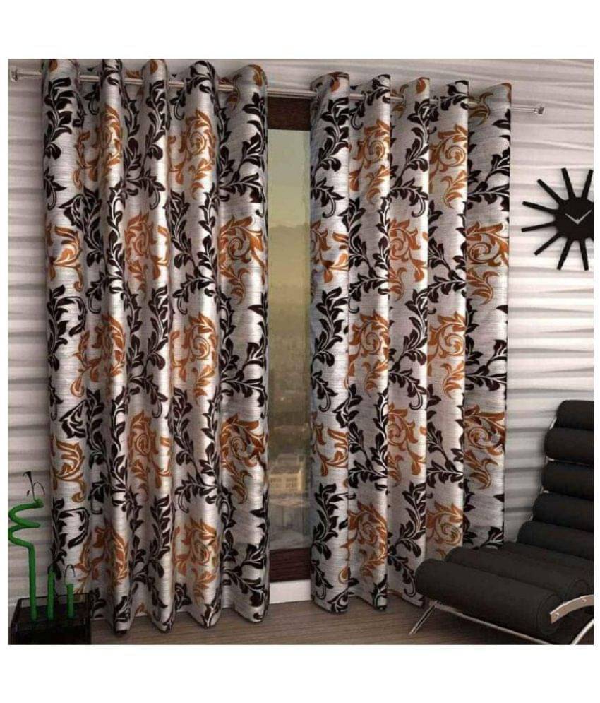 Tanishka Fabs Floral Semi-Transparent Eyelet Curtain 7 ft ( Pack of 4 ) - Brown Tanishka Fabs Floral Semi-Transparent Eyelet Curtain 7 ft ( Pack of 4 ) - Brown