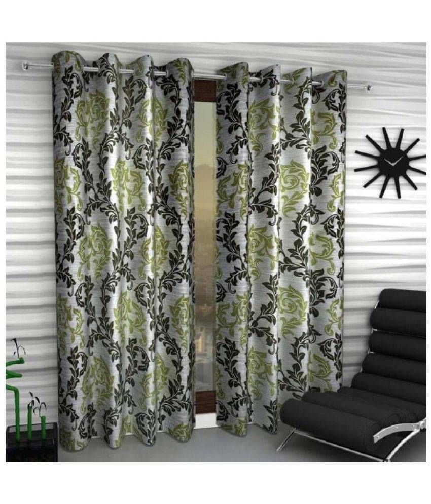 Tanishka Fabs Floral Semi-Transparent Eyelet Curtain 5 ft ( Pack of 4 ) - Green Tanishka Fabs Floral Semi-Transparent Eyelet Curtain 5 ft ( Pack of 4 ) - Green