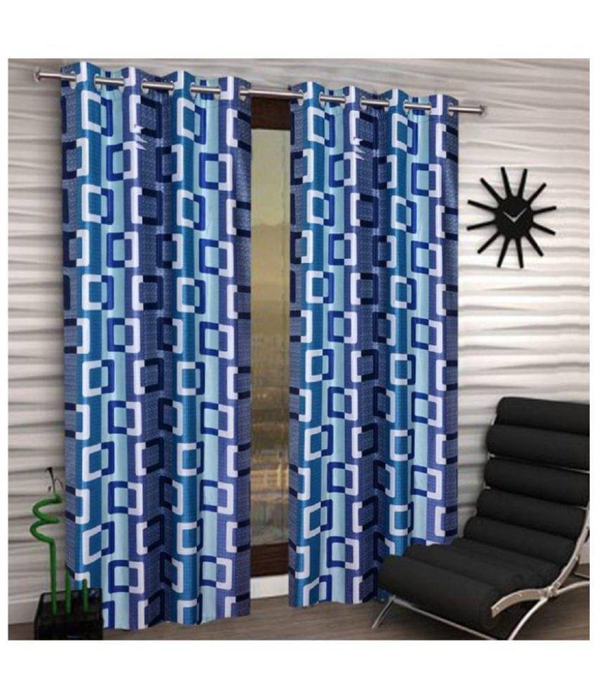 Tanishka Fabs Floral Semi-Transparent Eyelet Curtain 9 ft ( Pack of 4 ) - Blue Tanishka Fabs Floral Semi-Transparent Eyelet Curtain 9 ft ( Pack of 4 ) - Blue