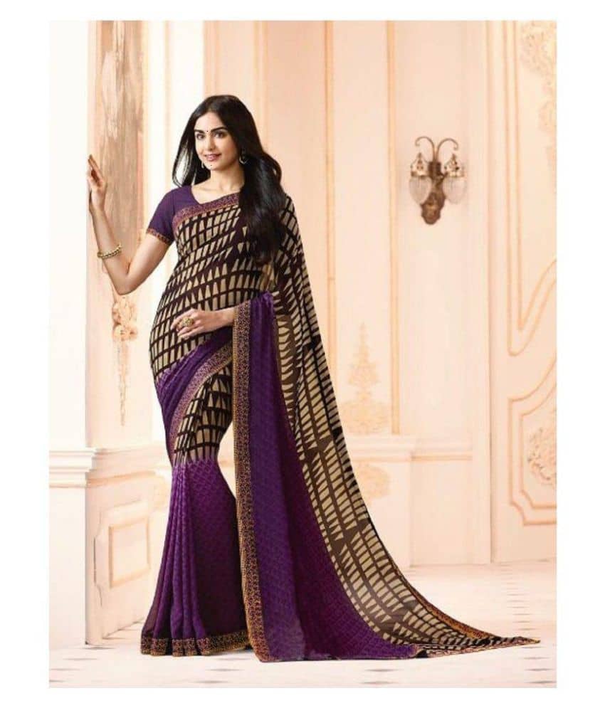 Gazal Fashions Brown and Purple Chiffon Saree - Sarees | Buy online on ZillyBuy