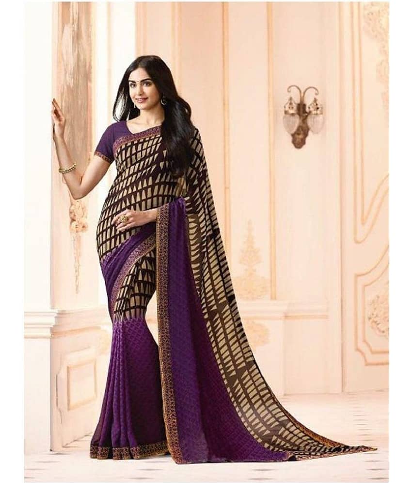 Gazal Fashions Brown and Purple Chiffon Saree - Sarees | Buy online on ZillyBuy