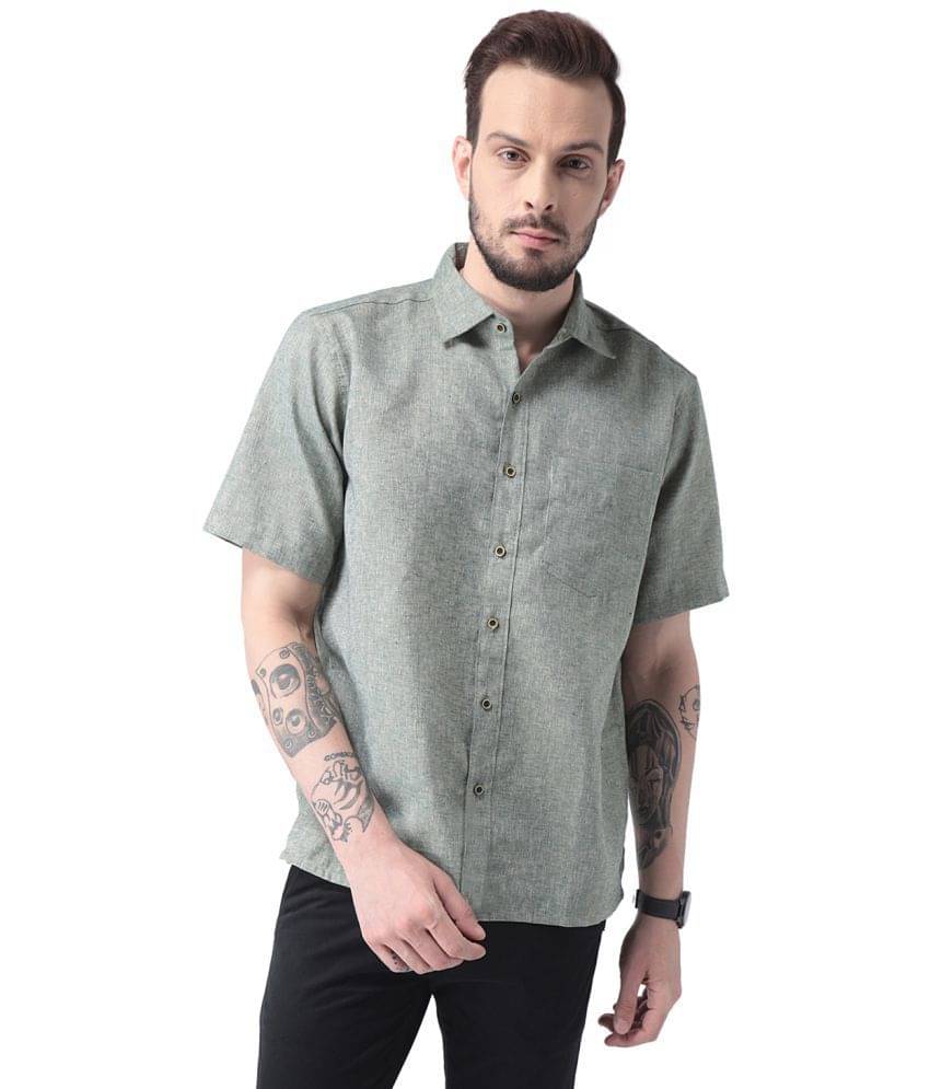 Vivid India Linen Blend Regular Fit Solids Men's Casual Shirt - Green ( Pack of 1 ) Vivid India Linen Blend Regular Fit Solids Men's Casual Shirt - Green ( Pack of 1 )