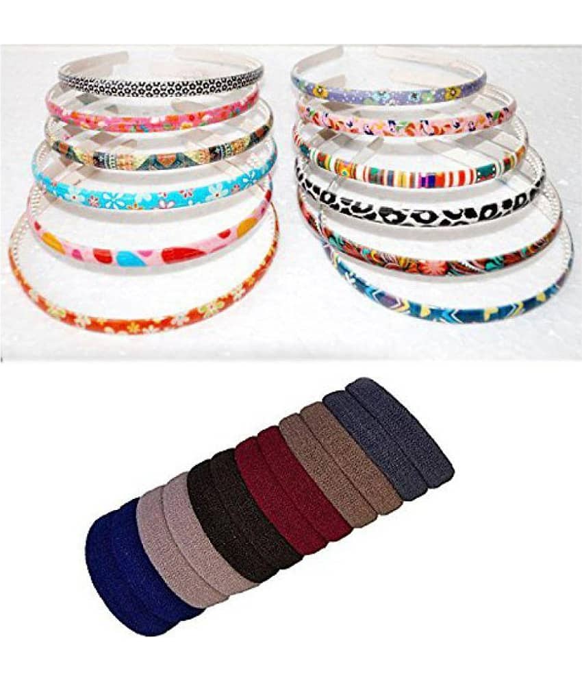 Fok Set Of 20 Pcs Multi Color Rubberbands & 4 Pcs Multi Color & Printed Hairbands (8 mm) - Jewellery Sets | Buy online on ZillyBuy