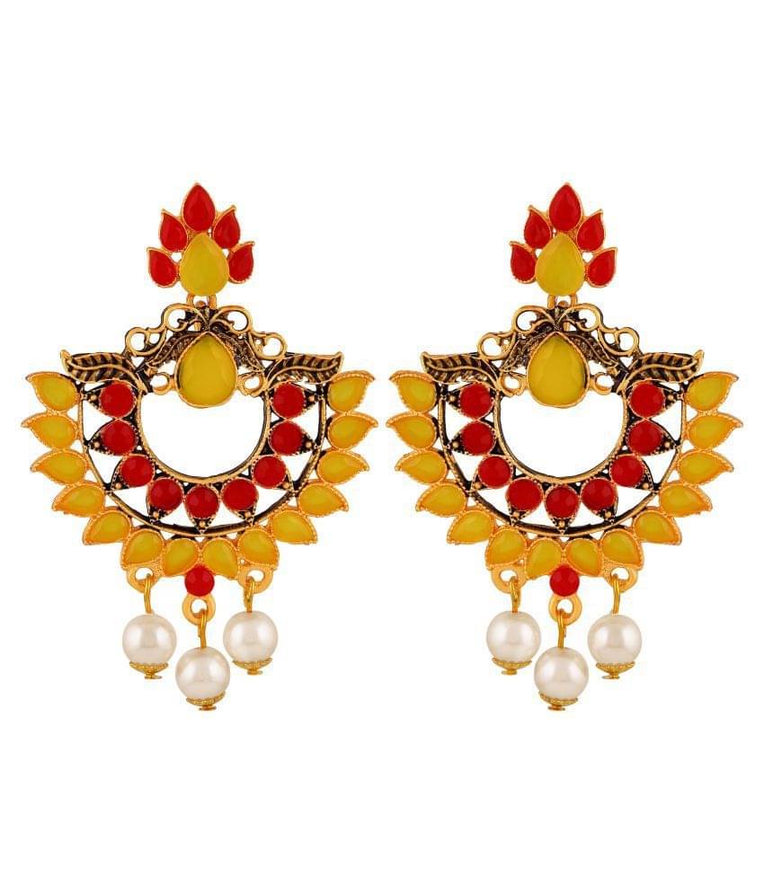     			Asmitta Elegant Leaf Design Gold Plated Dangle Earring For Women