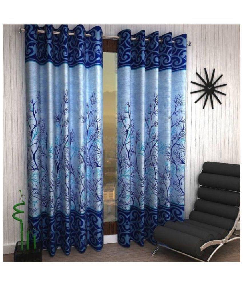 Tanishka Fabs Semi-Transparent Curtain 5 ft ( Pack of 2 ) - Blue Tanishka Fabs Semi-Transparent Curtain 5 ft ( Pack of 2 ) - Blue