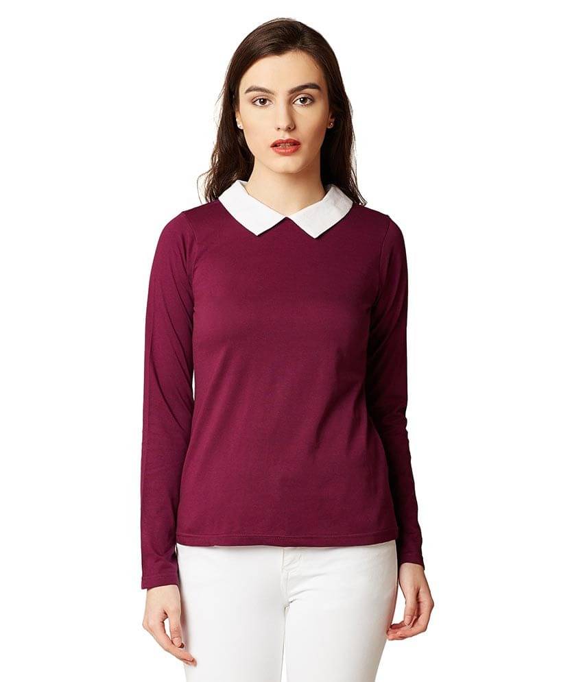 Miss Chase Women's Cotton Regular Top ( Maroon ) Miss Chase Women's Cotton Regular Top ( Maroon )