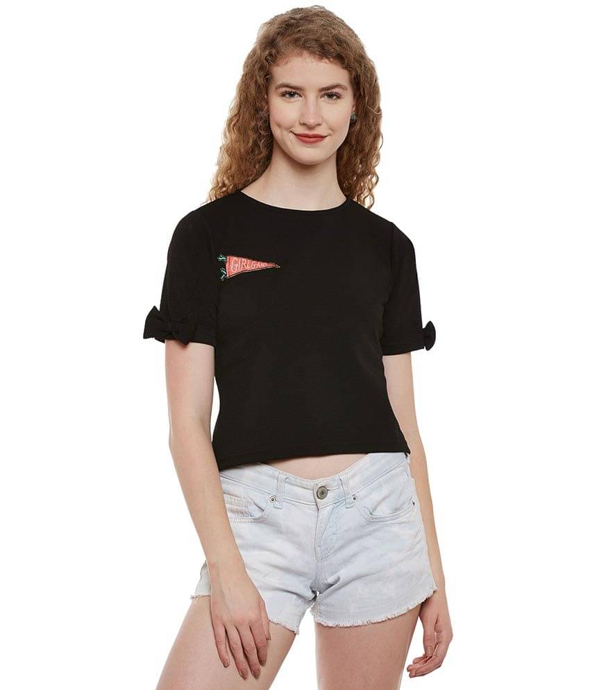 Miss Chase Women's Polyester Crop Top ( Black ) Miss Chase Women's Polyester Crop Top ( Black )
