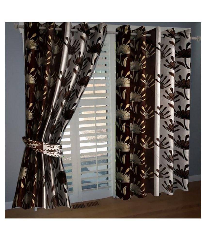 Panipat Textile Hub Floral Semi-Transparent Eyelet Door Curtain 7 ft Pack of 4 -Brown Panipat Textile Hub Floral Semi-Transparent Eyelet Door Curtain 7 ft Pack of 4 -Brown