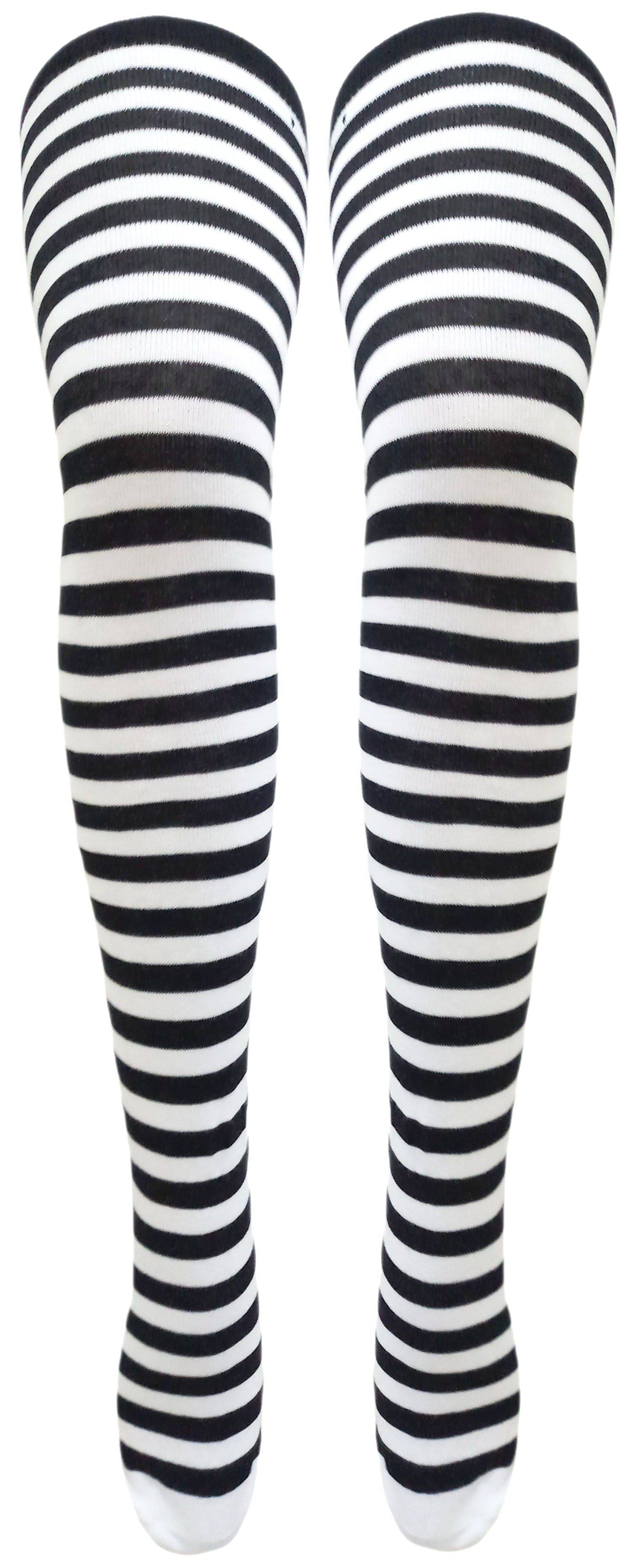     			Neska Moda Women’s Black Striped Cotton Thigh-High Stockings-STK12
