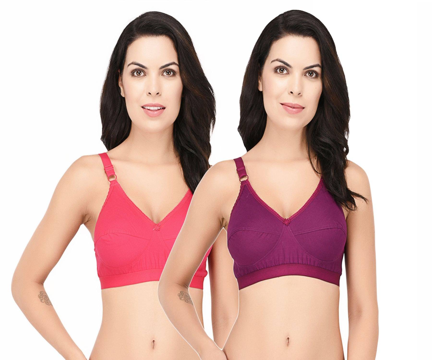     			Elina Pack of 2 Cotton Non Padded Women's T-Shirt Bra ( Multi Color )