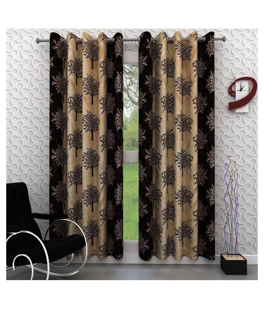     			Tanishka Fabs Floral Semi-Transparent Eyelet Door Curtain 7 ft Pack of 2 -Multi Color
