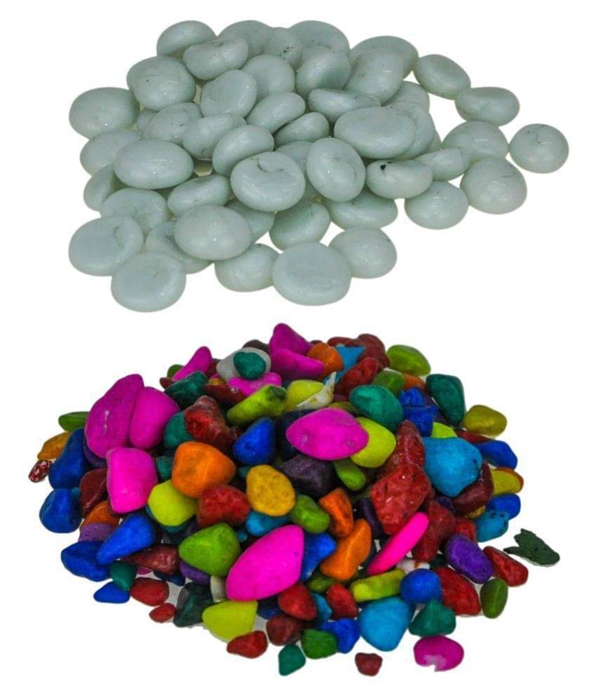 ZEVORA Combo Of 2 Multi Color Marble Stone & White Glossy Marble Stone For Home & Garden Decor, Aquarium Stones (600 Gms) ZEVORA Combo Of 2 Multi Color Marble Stone & White Glossy Marble Stone For Home & Garden Decor, Aquarium Stones (600 Gms)
