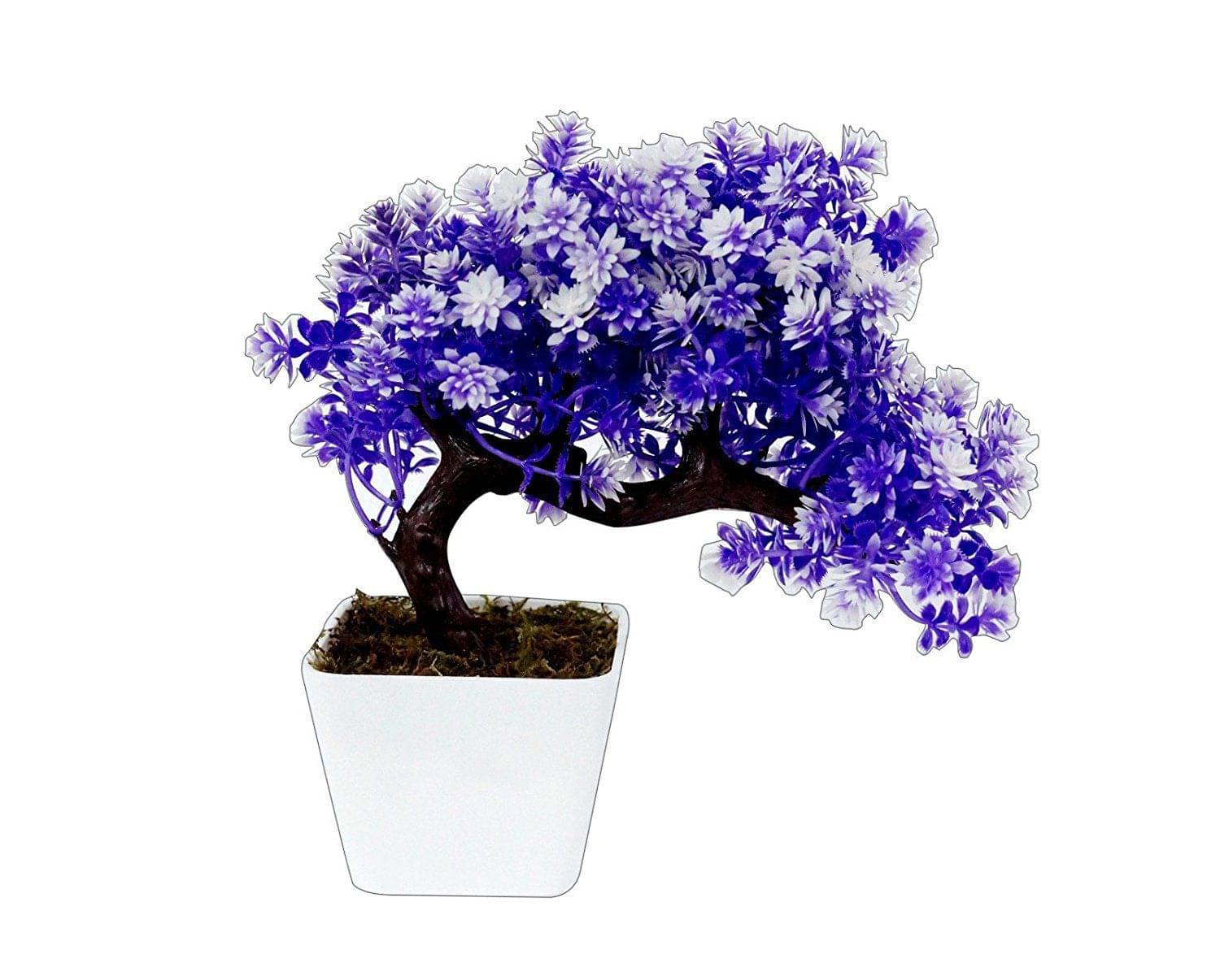 YUTIRITI Bonsai Tree White Flowers Purple Artificial Plants Bunch Plastic - Pack of 1 YUTIRITI Bonsai Tree White Flowers Purple Artificial Plants Bunch Plastic - Pack of 1