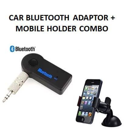Car Bluetooth Receiver 3.5 mm Pin, Pair with Car Stereo, Home Audio System + Car Mobile Holder Combo Pack