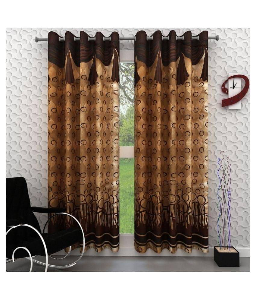     			Panipat Textile Hub Floral Semi-Transparent Eyelet Door Curtain 7 ft Pack of 2 -Multi Color