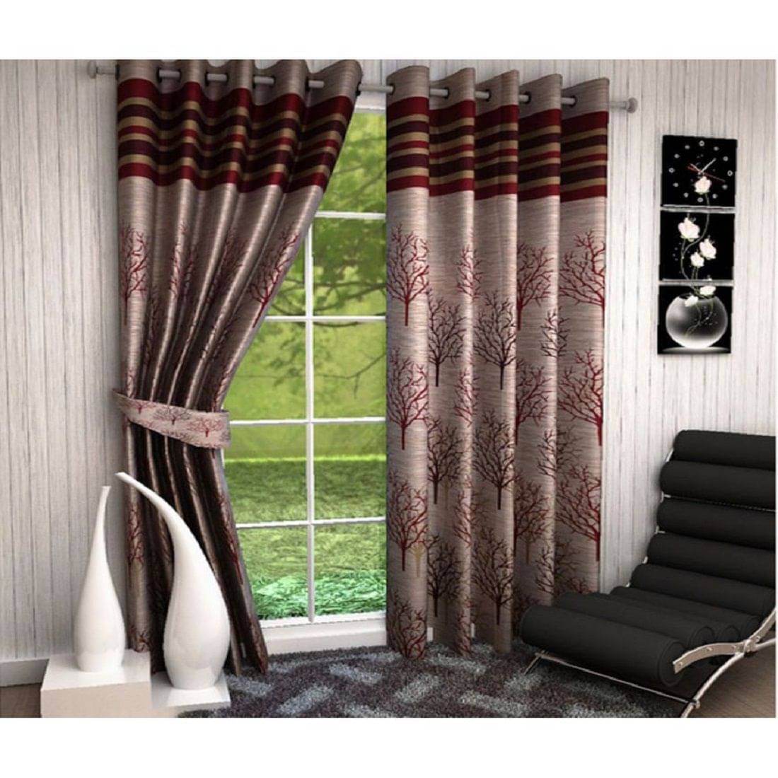 Phyto Home Jacquard Blackout Eyelet Door Curtain 7 ft Pack of 2 -Maroon Phyto Home Jacquard Blackout Eyelet Door Curtain 7 ft Pack of 2 -Maroon