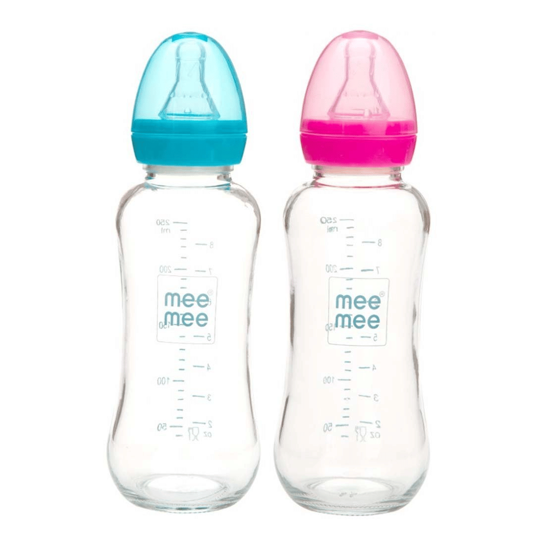 Mee Mee Premium Glass Feeding Bottle Blue 240ml + Pink 240ml Combo …