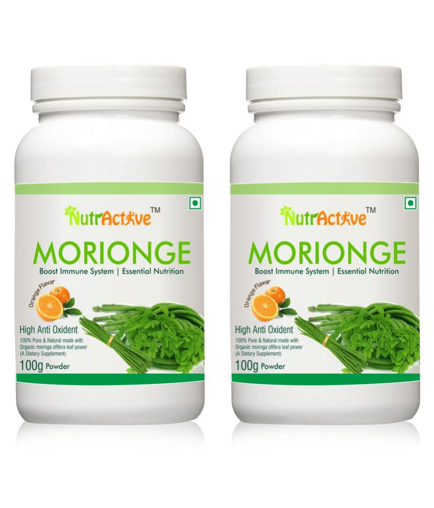 NutrActive Morionge, Organic Moringa Olifera Leaf Powder 200 gm Orange Multivitamins Powder Pack of 2