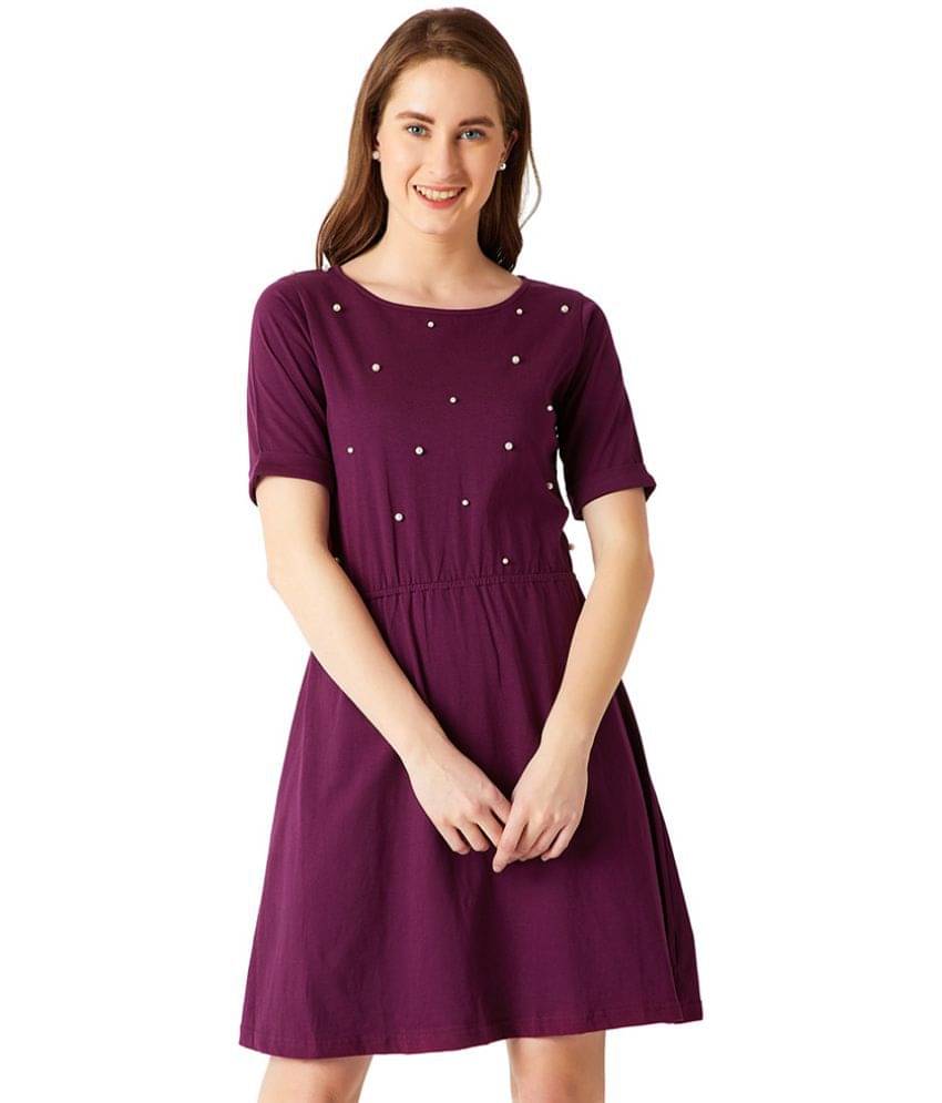 Miss Chase Women Cotton Cut Out Dress ( Purple )     			Miss Chase Women Cotton Cut Out Dress ( Purple )