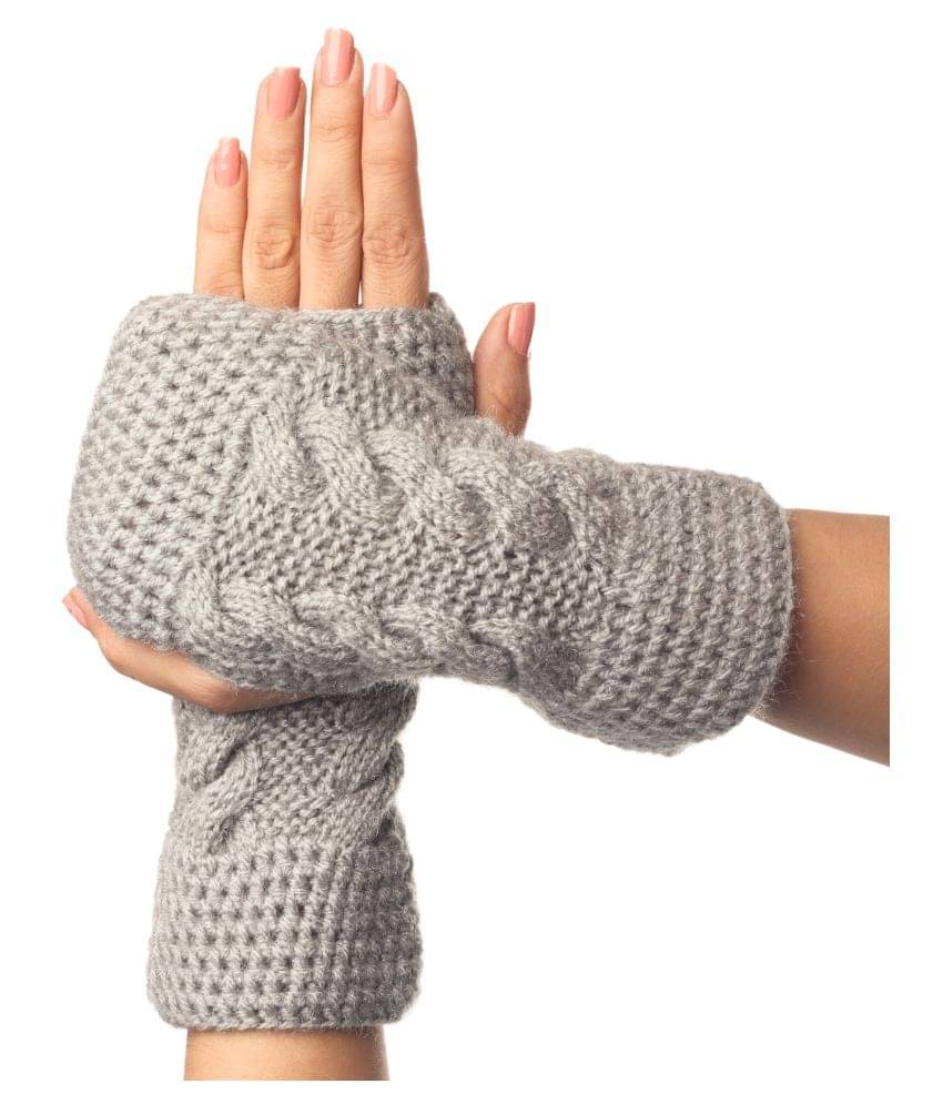 KC Store Women's Gray Hand Knitted Gloves (Mitts) For Winters KC Store Women's Gray Hand Knitted Gloves (Mitts) For Winters