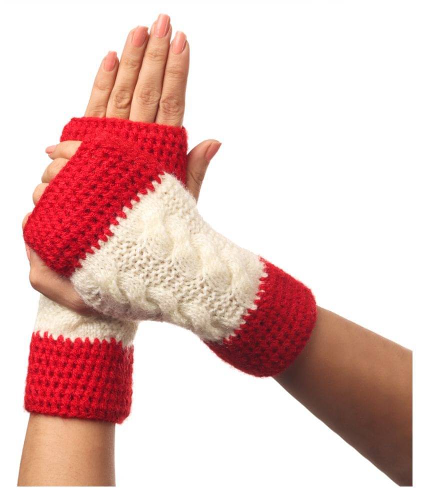     			KC Store Women's Red Woolen Hand Knitted Gloves For Winters