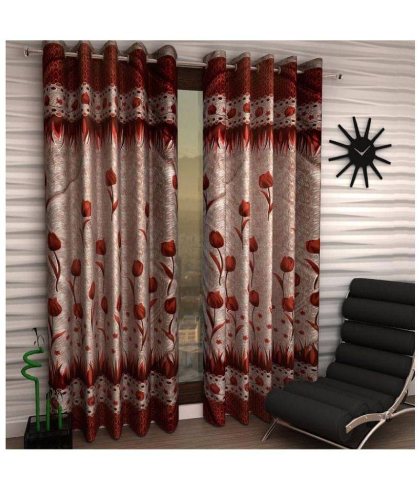 Panipat Textile Hub Floral Semi-Transparent Eyelet Door Curtain 7 ft Pack of 6 -Red     			Panipat Textile Hub Floral Semi-Transparent Eyelet Door Curtain 7 ft Pack of 6 -Red