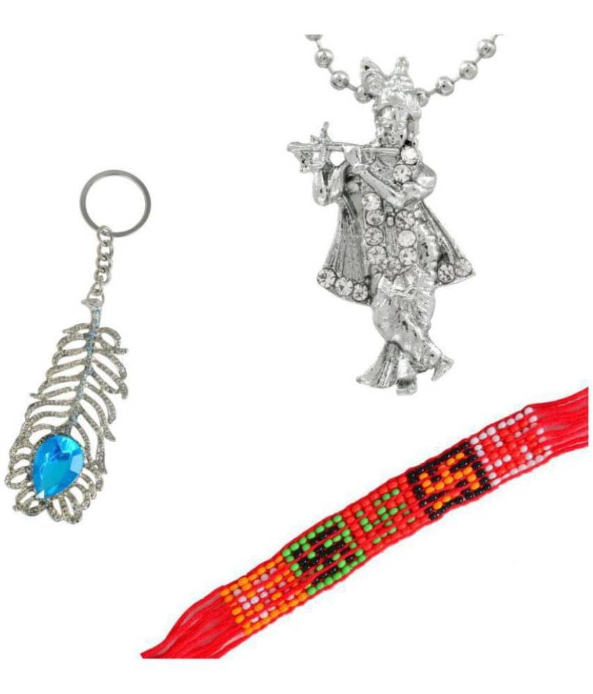     			Nitin collection  Krishna pendant, OMG keychain and red swastik mouli Kaleva God pendant Jewellery combo, for Men and Women