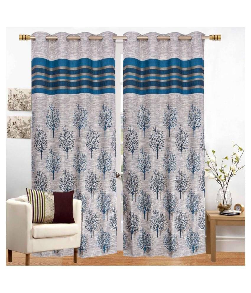 Tanishka Fabs Printed Blackout Eyelet Door Curtain 7 ft Pack of 2 -Blue Tanishka Fabs Printed Blackout Eyelet Door Curtain 7 ft Pack of 2 -Blue