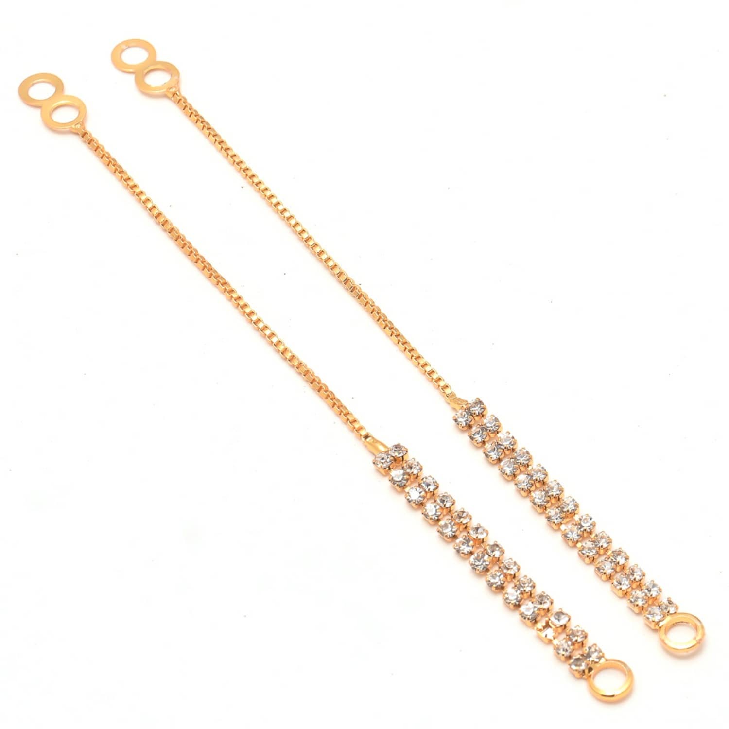 Jewar Mandi - Golden Ear Chain Earrings ( Pack of 2 ) - Earrings | Buy online on ZillyBuy