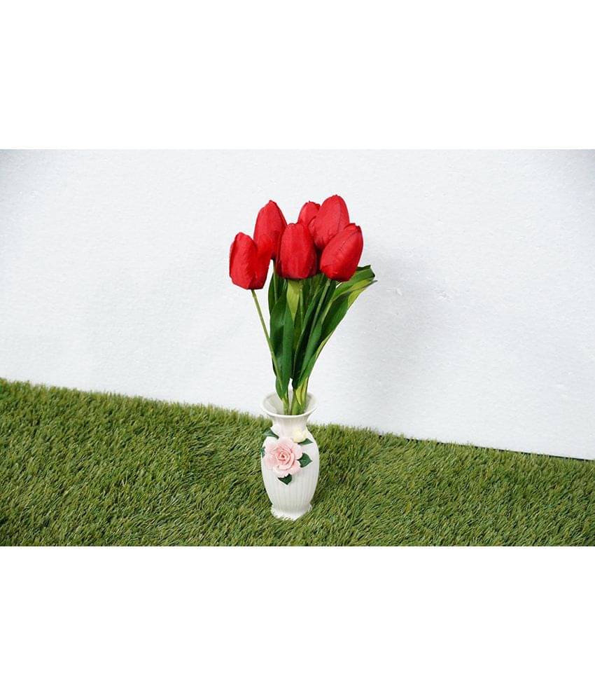 YUTIRITI Tulips Red Artificial Flowers Bunch - Pack of 7 YUTIRITI Tulips Red Artificial Flowers Bunch - Pack of 7
