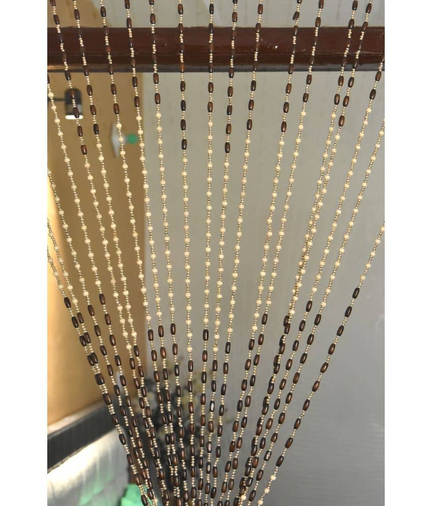 Homefab India Beaded Semi-Transparent Eyelet Long Door Curtain 9ft (Pack of 1) - Beige