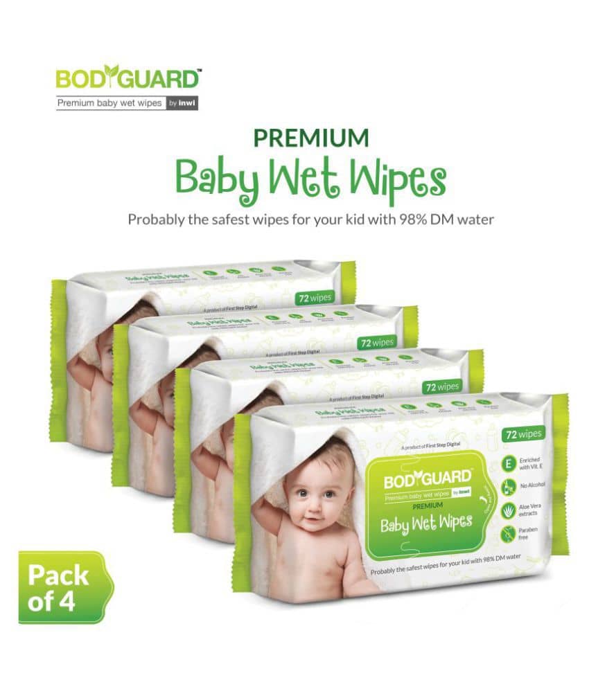 BodyGuard Baby Wet Wipes - (4 Packs, 72 Wipes per Pack)