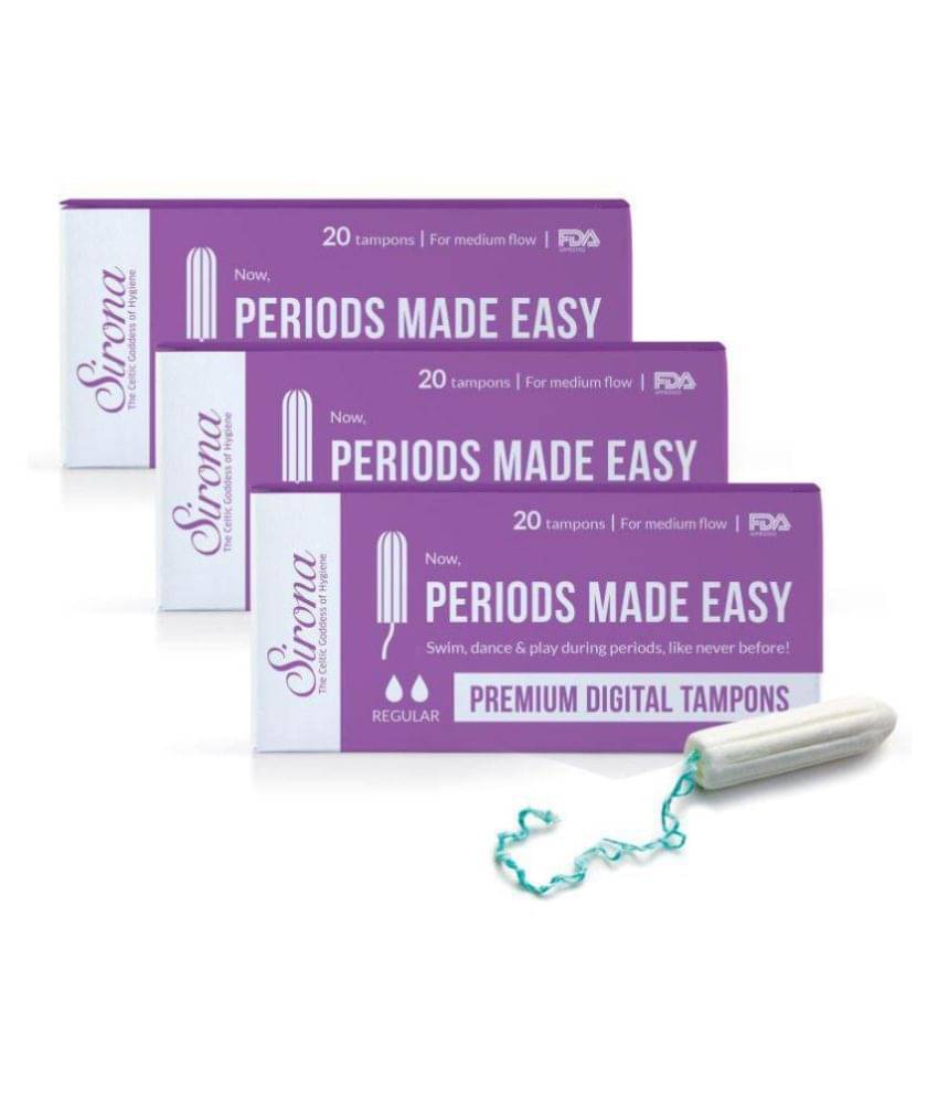 Sirona Period Made Easy Tampons - 20 Piece (Pack of 3) | For Medium & Regular Flow | Biodegradable Tampons | FDA Approved Sirona Period Made Easy Tampons - 20 Piece (Pack of 3) | For Medium & Regular Flow | Biodegradable Tampons | FDA Approved