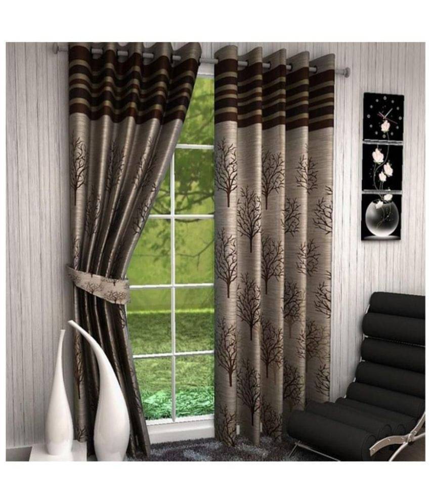 Tanishka Fabs Jacquard Blackout Eyelet Door Curtain 7 ft Pack of 2 -Brown Tanishka Fabs Jacquard Blackout Eyelet Door Curtain 7 ft Pack of 2 -Brown