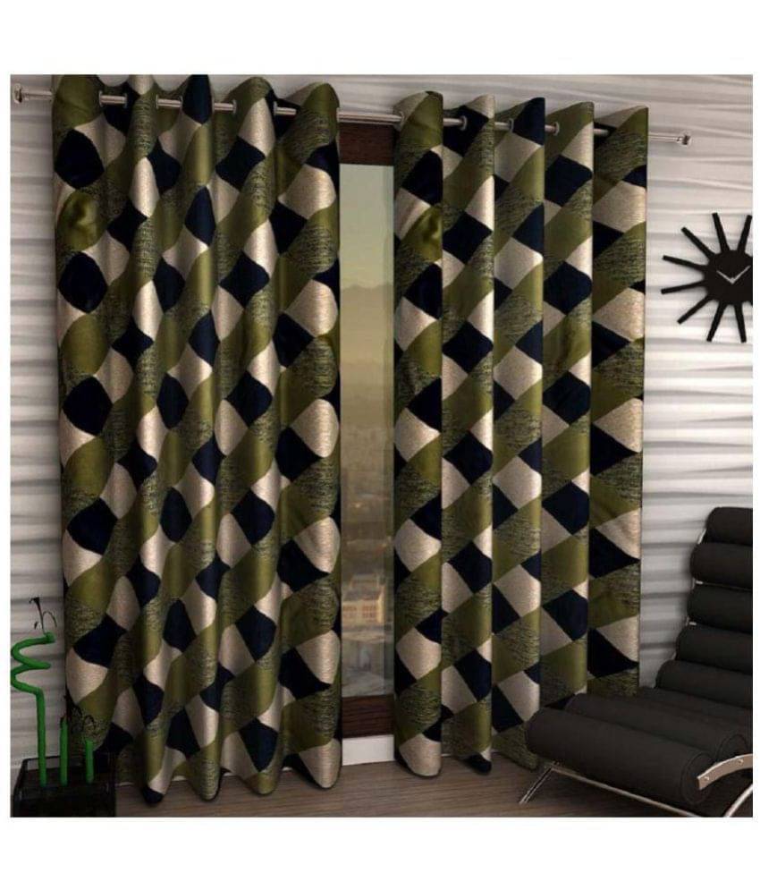 Panipat Textile Hub Floral Semi-Transparent Eyelet Door Curtain 7 ft Pack of 6 -Green Panipat Textile Hub Floral Semi-Transparent Eyelet Door Curtain 7 ft Pack of 6 -Green