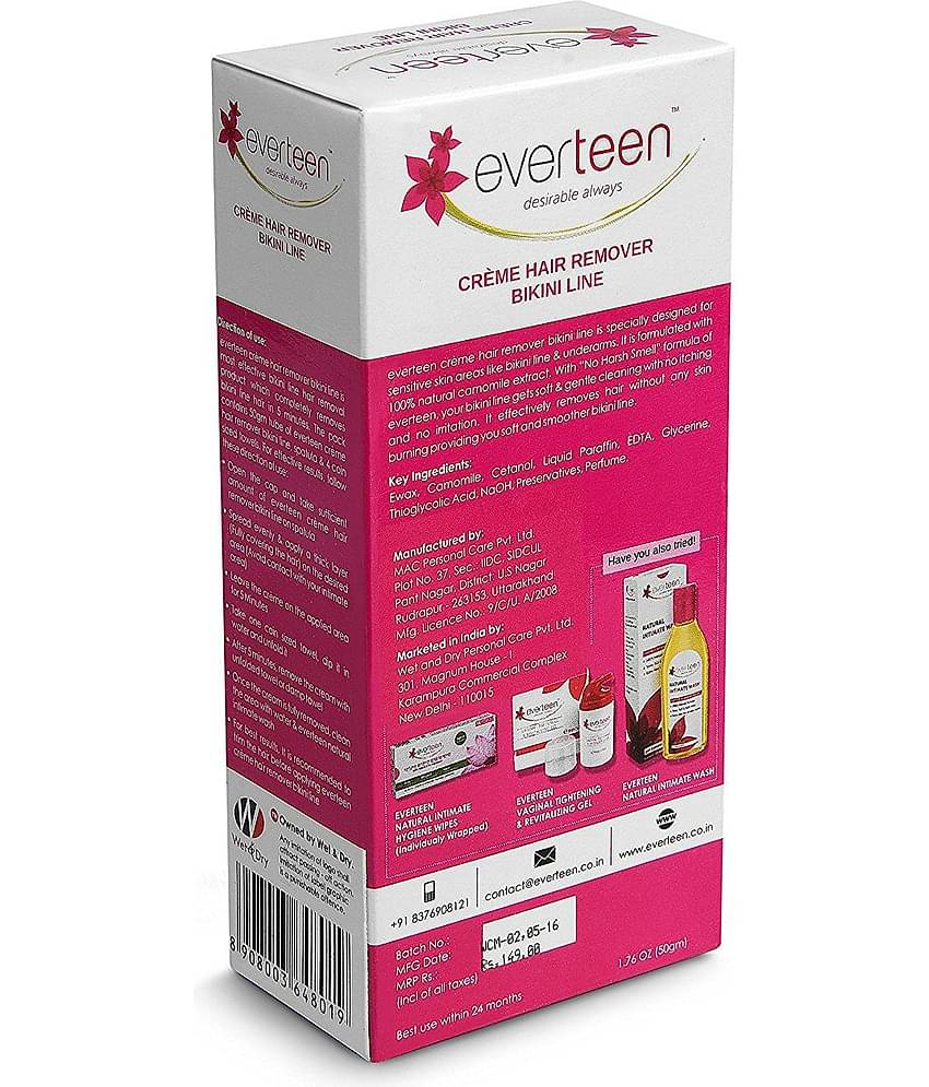 everteen Bikini Line Hair Remover Creme - Natural for Women - 2 Packs (50g Each)