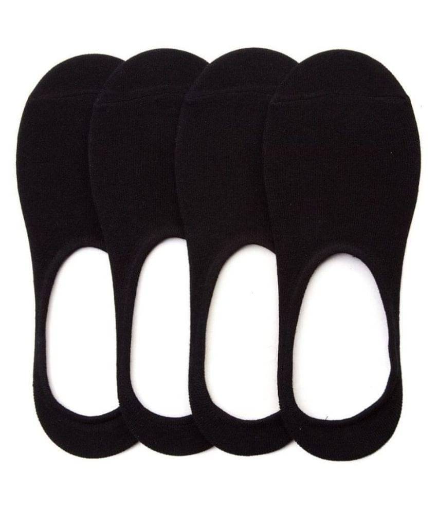     			Tahiro Black Cotton Plain No Show Socks - Pack Of 4