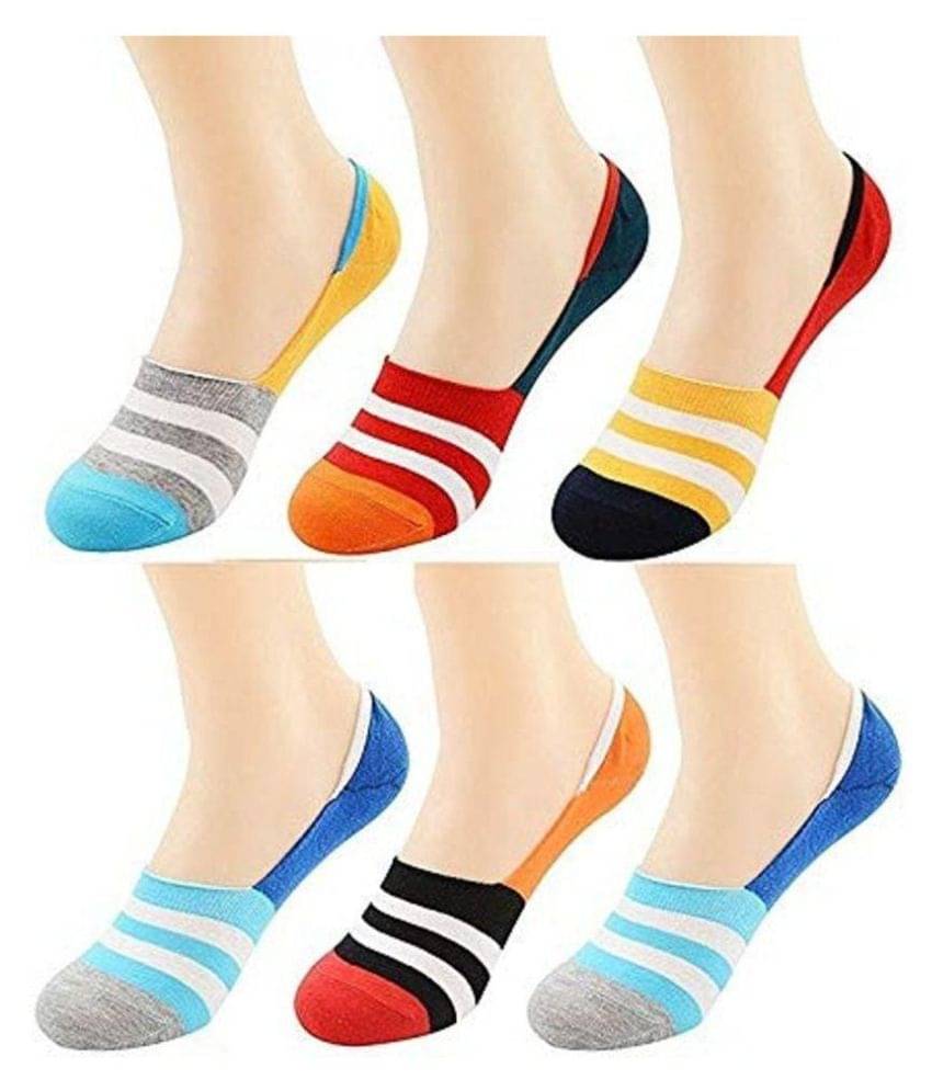     			Tahiro MultiColour Cotton Striped No Show Socks - Pack Of 6