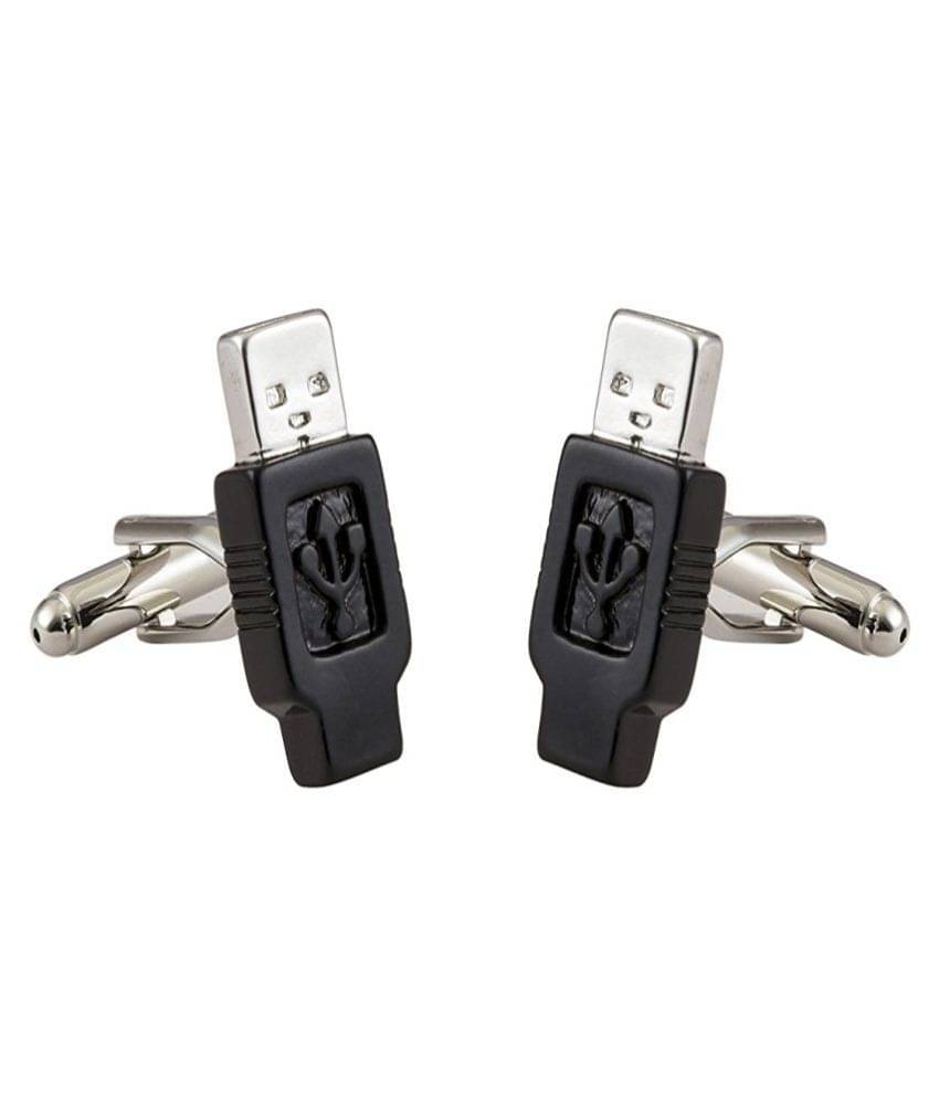     			ZIVOM Black USB Pen Drive Simulant Rhodium Brass Formal Shirt Blazer Suit Cufflinks Pair Men Gift Box
