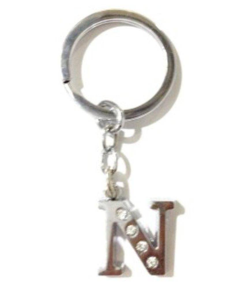     			Alphabet N Chrome Metal Finish Keyring Key Chain  (Silver)