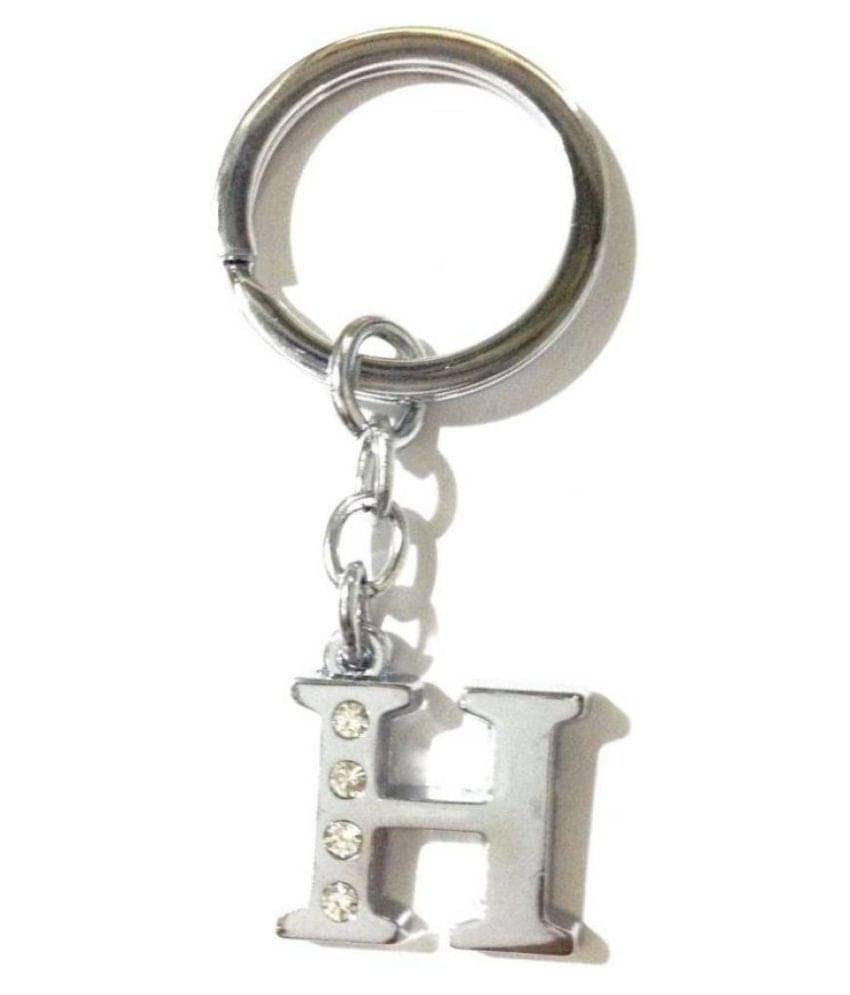     			Alphabet H Chrome Metal Finish Keyring Key Chain  (Silver)