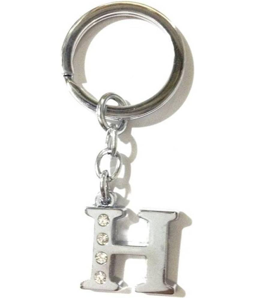 Alphabet H Chrome Metal Finish Keyring Key Chain (Silver)