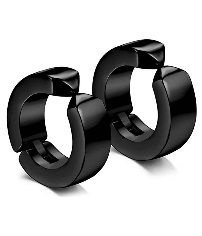 The Jewelbox 316L Surgical Stainless Steel Black Silver Rhodium Non Pierced Hoop Bali Openable Earring Pair Boys Men - Earrings | Buy online on ZillyBuy